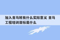 加入青马班有什么实际意义 青马工程培训目标是什么