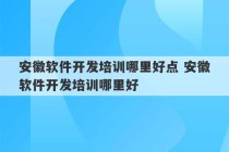 安徽软件开发培训哪里好点 安徽软件开发培训哪里好