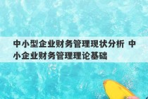 中小型企业财务管理现状分析 中小企业财务管理理论基础