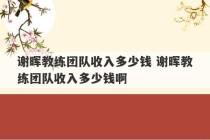 谢晖教练团队收入多少钱 谢晖教练团队收入多少钱啊