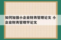 如何加强小企业财务管理论文 小企业财务管理学论文