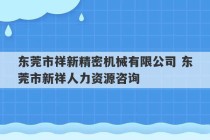 东莞市祥新精密机械有限公司 东莞市新祥人力资源咨询