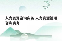 人力资源咨询实务 人力资源管理咨询实务