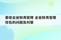 泰安企业财务管理 企业财务管理存在的问题及对策