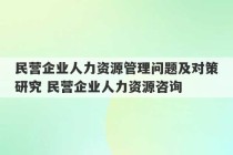 民营企业人力资源管理问题及对策研究 民营企业人力资源咨询