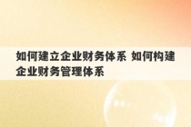 如何建立企业财务体系 如何构建企业财务管理体系