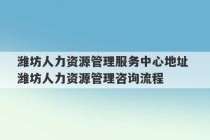 潍坊人力资源管理服务中心地址 潍坊人力资源管理咨询流程