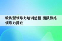 教练型领导力培训感悟 团队教练领导力提升