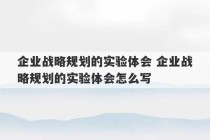 企业战略规划的实验体会 企业战略规划的实验体会怎么写