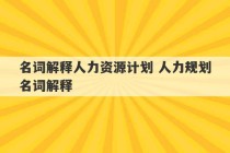 名词解释人力资源计划 人力规划名词解释