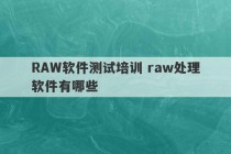 RAW软件测试培训 raw处理软件有哪些