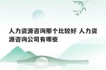 人力资源咨询那个比较好 人力资源咨询公司有哪些