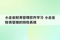 小企业财务管理软件学习 小企业财务管理的特性表现