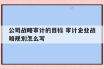 公司战略审计的目标 审计企业战略规划怎么写