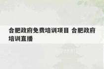 合肥政府免费培训项目 合肥政府培训直播