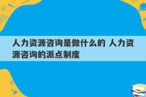 人力资源咨询是做什么的 人力资源咨询的派点制度