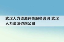 武汉人力资源评价服务咨询 武汉人力资源咨询公司