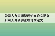 公司人力资源管理论文论文范文 公司人力资源管理论文论文