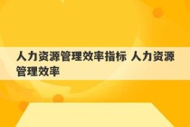 人力资源管理效率指标 人力资源管理效率