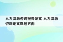 人力资源咨询报告范文 人力资源咨询论文选题方向