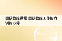 团队教练课程 团队教练工作能力训练心得