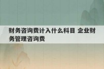 财务咨询费计入什么科目 企业财务管理咨询费