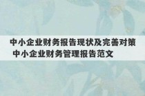 中小企业财务报告现状及完善对策 中小企业财务管理报告范文