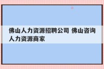 佛山人力资源招聘公司 佛山咨询人力资源商家