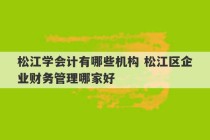 松江学会计有哪些机构 松江区企业财务管理哪家好