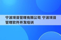 宁波项目管理有限公司 宁波项目管理软件开发培训