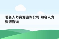 著名人力资源咨询公司 知名人力资源咨询