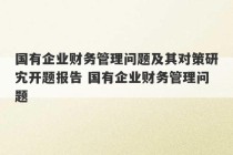 国有企业财务管理问题及其对策研宄开题报告 国有企业财务管理问题