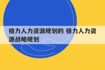 格力人力资源规划的 格力人力资源战略规划