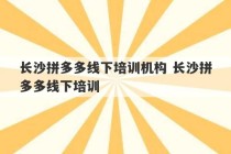 长沙拼多多线下培训机构 长沙拼多多线下培训