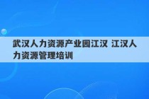 武汉人力资源产业园江汉 江汉人力资源管理培训