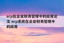 erp在企业财务管理中的应用论文 erp系统在企业财务管理中的应用