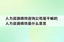 人力资源绩效咨询公司是干嘛的 人力资源绩效是什么意思