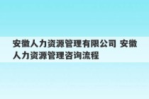 安徽人力资源管理有限公司 安徽人力资源管理咨询流程