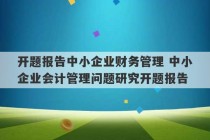 开题报告中小企业财务管理 中小企业会计管理问题研究开题报告