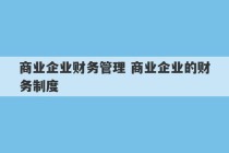 商业企业财务管理 商业企业的财务制度