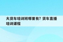 大货车培训班哪里有? 货车直播培训课程