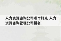 人力资源咨询公司哪个好点 人力资源咨询管理公司排名