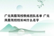 广元凤凰驾校教练团队名单 广元凤凰驾校校长叫什么名字