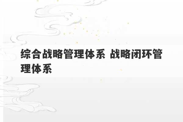 综合战略管理体系 战略闭环管理体系