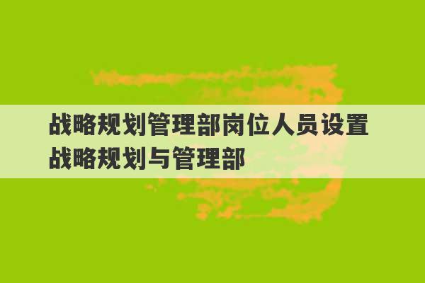 战略规划管理部岗位人员设置 战略规划与管理部