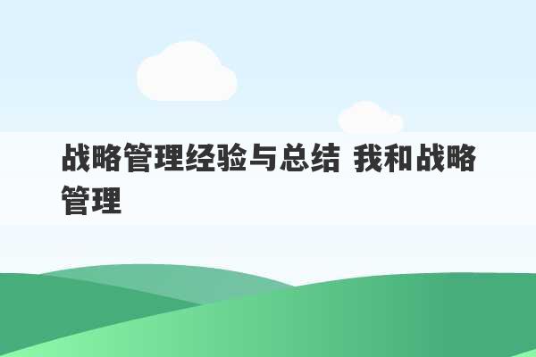 战略管理经验与总结 我和战略管理