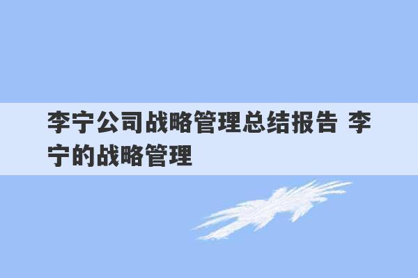 李宁公司战略管理总结报告 李宁的战略管理