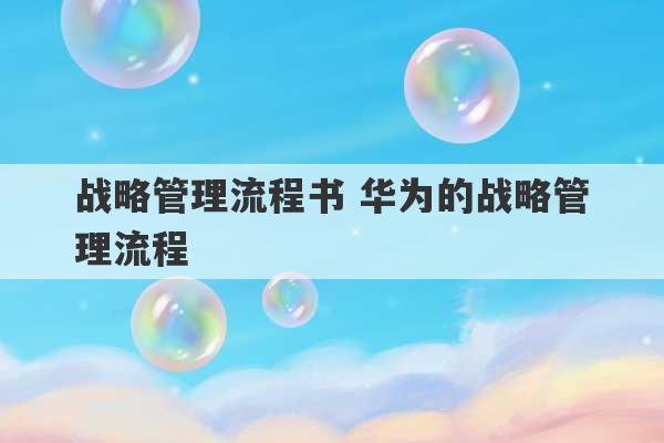 战略管理流程书 华为的战略管理流程