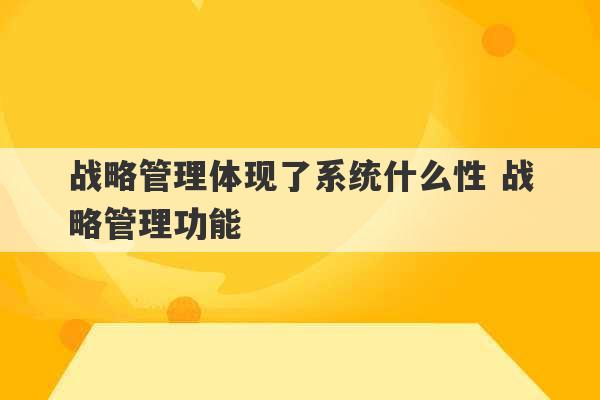 战略管理体现了系统什么性 战略管理功能