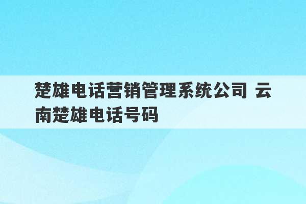 楚雄电话营销管理系统公司 云南楚雄电话号码